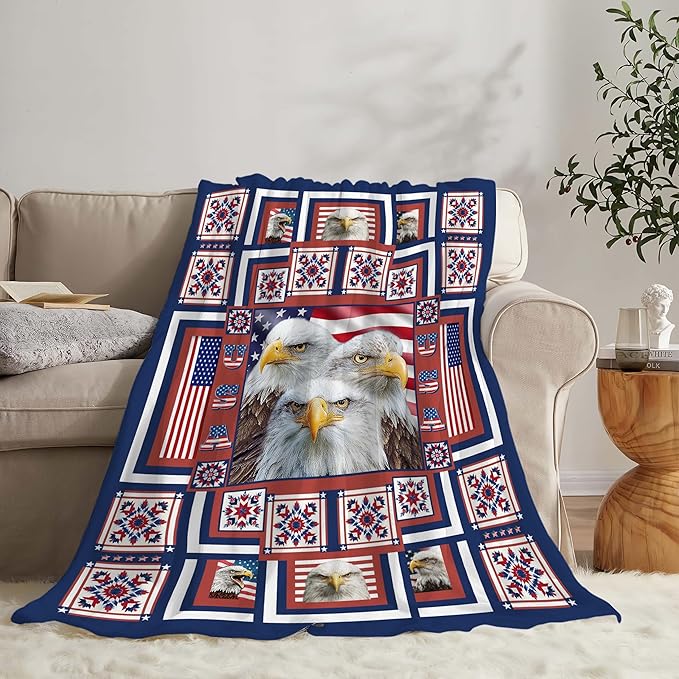 Eagle Throw Blanket American Flag Bald Eagle Stuff Gifts for Kids Girls Boys Adults Women Men Soft Cozy Warm Plush Fluffy Fuzzy Fleece Blanket Decor 50''X60''