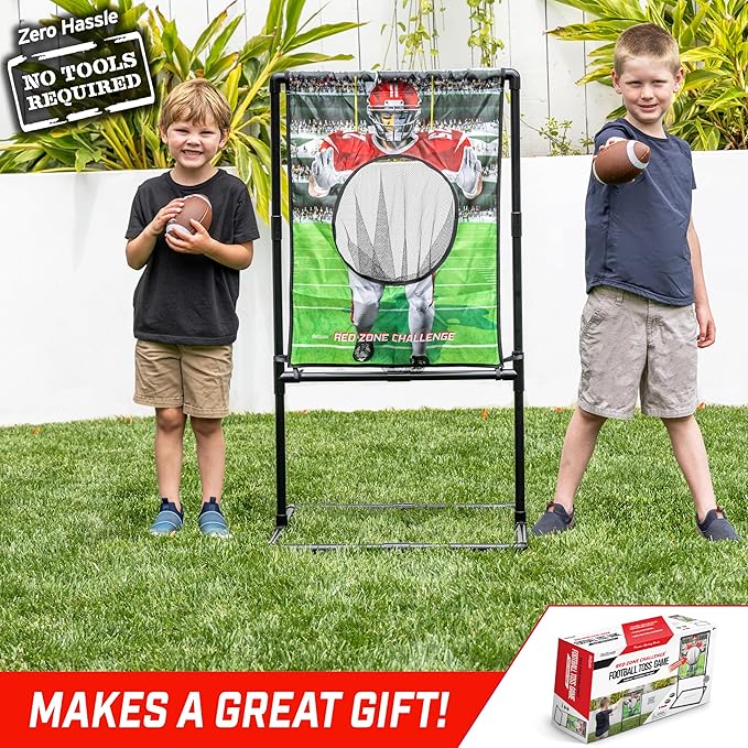 GoSports Red Zone Challenge Football Toss Game for Kids - Football Throwing Target with 2 Inflatable Footballs