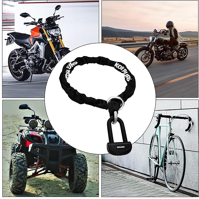 13 lbs Massive Motorcycle Security Chain Lock - 5 ft Long with Our Highest German Security Level 10plus of 10 - Heavy Duty Steel Chain 0.5" - Anti Theft Lock for Motorcycle Scooter & Ebike