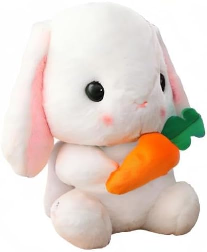 HOUPU Soft Toy - Sitting Lop Eared Rabbit, Easter White Rabbit Stuffed Bunny Animal with Carrot Soft Lovely Realistic Long-Eared Standing Pink Plush Toys (White-Carrot,29.5in/75cm)