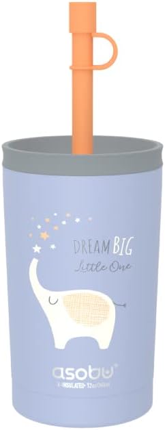 asobu Stainless Steel Kids Tumbler with Flexible Straw Lid | Insulated Water Bottle | Reusable Travel Cup 12 Ounce (Blue)