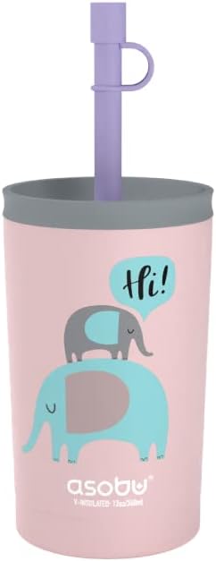 asobu Stainless Steel Kids Tumbler with Flexible Straw Lid | Insulated Water Bottle | Reusable Travel Cup 12 Ounce (Pink)