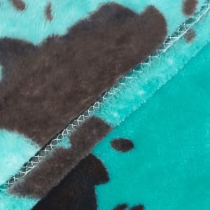 Teal Fleece Blanket Twin Size - Plush Soft Warm Turquoise Cow Print Throw for Bed, Couch, Sofa, Room Decor & Gifts