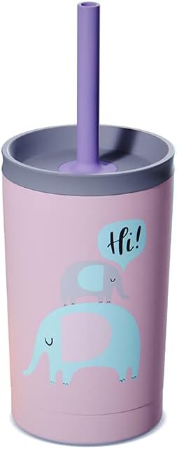 asobu Stainless Steel Kids Tumbler with Flexible Straw Lid | Insulated Water Bottle | Reusable Travel Cup 12 Ounce (Pink)