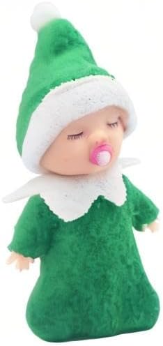 WULEEUPER Sleeping Elf Doll with Pacifier | Christmas Miniature Elf Doll Toys | New Year Holiday Decoration Party Gift (Green)