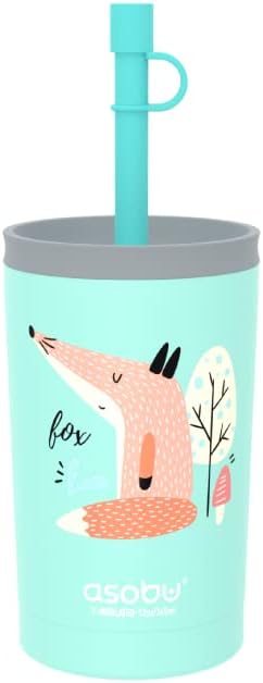 asobu Stainless Steel Kids Tumbler with Flexible Straw Lid | Insulated Water Bottle | Reusable Travel Cup 12 Ounce (Teal)