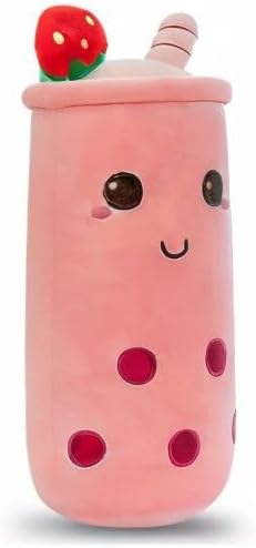Cute Plushies Boba Plush Boba Plushie Long Plush Pillow Bubble Tea Stuffed Animal Gift for Kids Adults (Long Pink Boba Plush,24 Inch)