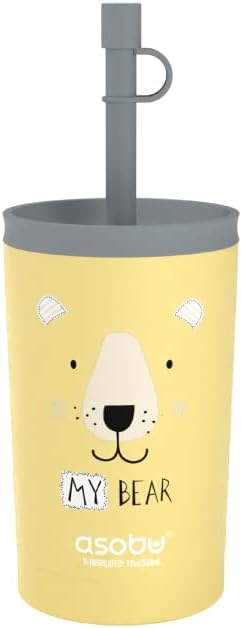 asobu Stainless Steel Kids Tumbler with Flexible Straw Lid | Insulated Water Bottle | Reusable Travel Cup 12 Ounce (Yellow)