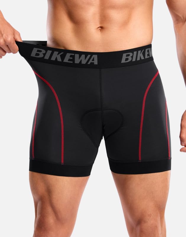 Bikewa Men's Cycling Underwear with Anti-Slip Leg Grips 4D Padded Bike Shorts MTB Liner for Bicycle Biking Riding