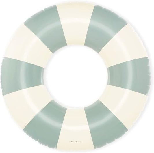 Petites-Pommes Inflatables for Adults - Durable Inner Tube, Handprinted Classic Striped Design Swim Rings, Soft Comfort Seaming, Packable Floats for Travel, Dusty Green, 47 inch