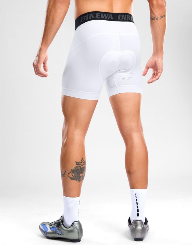 Bikewa Men's Cycling Underwear with Anti-Slip Leg Grips 4D Padded Bike Shorts MTB Liner for Bicycle Biking Riding