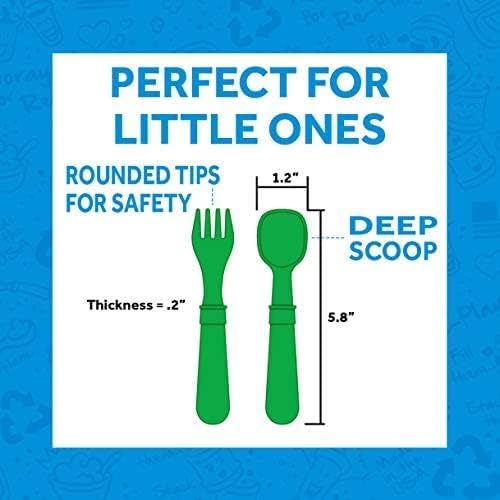 Re-Play 3x3 Divided Toddler Plates and Utensils Set - Toddler Forks and Spoons Set - Dishwasher and Microwave Safe - Made in USA - True Blue