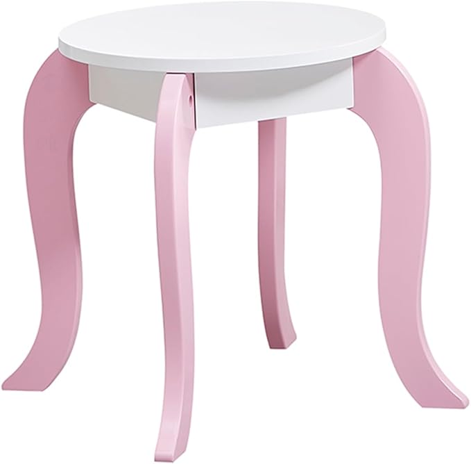 Wooden Vanity Set with 360° Swivel Mirror (Whiteboard & Mirror) & Stool, Kids Makeup Dresser Table with Anti-Tip Design, Storage Drawer for Ages 4-9 Girls, Ideal Gift for Birthday/Christmas