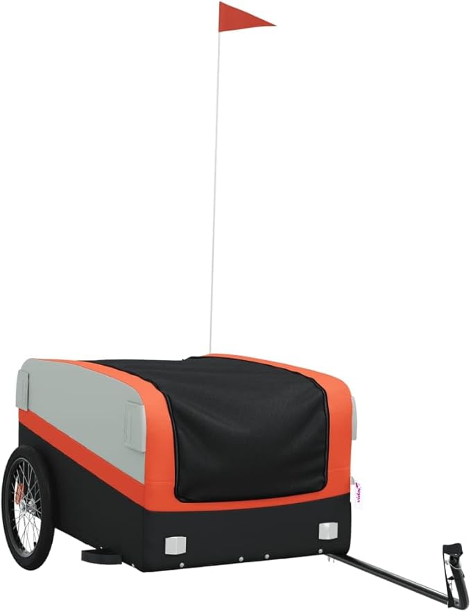 Bike Trailer Bicycle Cargo Trailer, Black and Orange, 99.2 lb Iron, 53.9"x27.2"x23.2"
