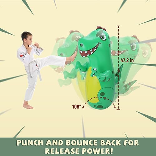 Inflatable Dinosaur Punching Bag for Kids,Bounce Back Dino Toddlers Boxing Bag Toy for 3-5