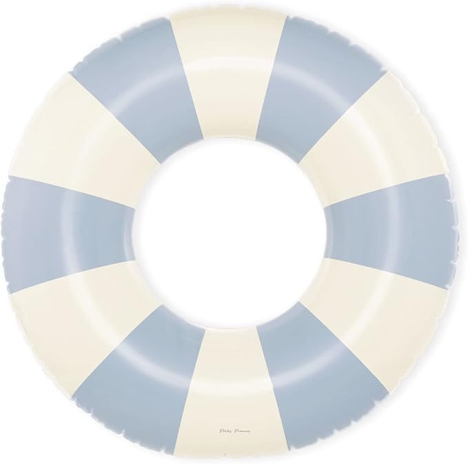 Petites-Pommes Lake Floats for Kids - Durable Inner Tube, Handprinted Classic Striped Design Pool Float Rings, Soft Comfort Seaming, Packable Floats for Travel, Light Blue, 35 inch