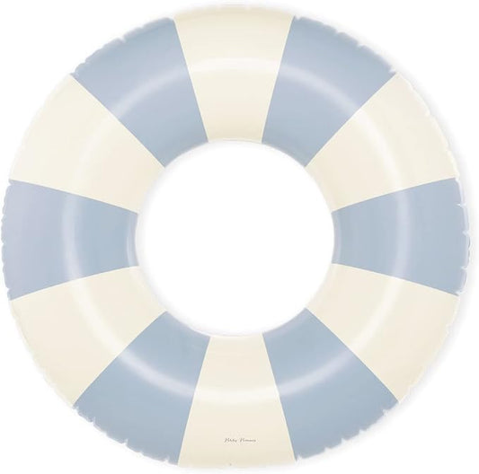 Petites-Pommes Lake Floats for Kids - Durable Inner Tube, Handprinted Classic Striped Design Pool Float Rings, Soft Comfort Seaming, Packable Floats for Travel, Light Blue, 35 inch