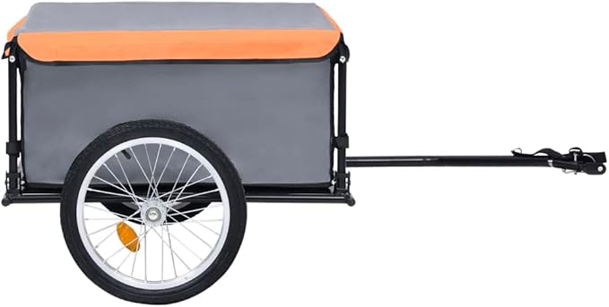 Bike Cargo Trailer with Rain Cover, Bicycle Cargo Trailer Foldable Two-Wheel Bike Luggage Wagon Bicycle Trailer with Removable Cover, Gray and Orange, Maximum Load Capacity: 143.3 lb