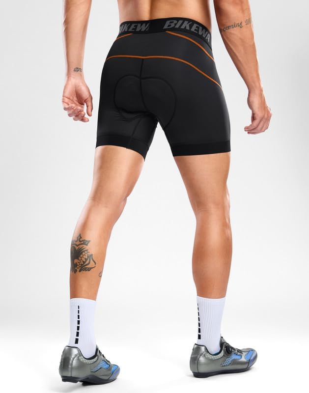 Bikewa Men's Cycling Underwear with Anti-Slip Leg Grips 4D Padded Bike Shorts MTB Liner for Bicycle Biking Riding