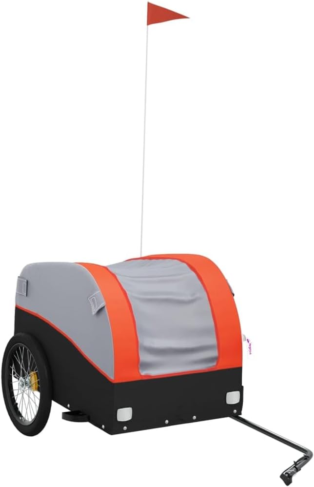Bike Wagon Trailer, Bike Cart with Safety Flag, Bike Trailer Bicycle Cargo Trailer, Black and Orange 99.2 lb Iron, 52.4"x26.8"x26.8"