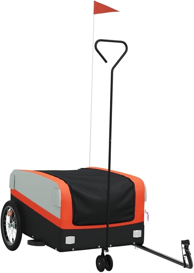 Bike Trailer Bicycle Cargo Trailer, Bike Wagon Trailer, Bike Cart with Safety Flag, Black and Orange 99.2 lb Iron, 54.3"x27.2"x22.8"
