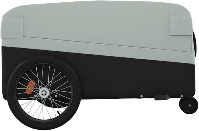 Bike Trailer Bicycle Cargo Trailer, Bike Wagon Trailer, Bike Cart with Safety Flag, Black and Gray 99.2 lb Iron, 49.6"x24.8"x20.1"