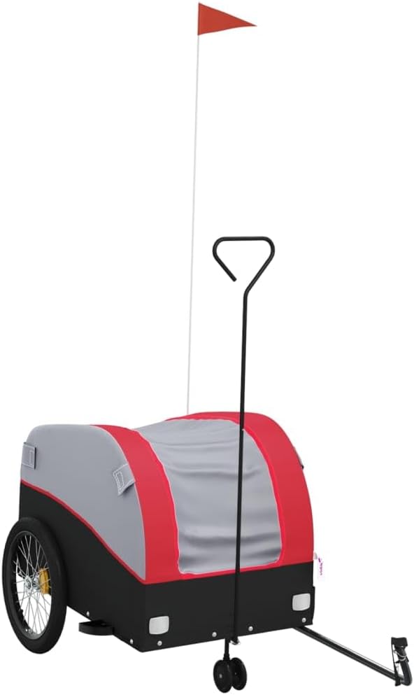 Bike Wagon Trailer, Bike Cart with Safety Flag, Bike Trailer Bicycle Cargo Trailer, Black and Red 99.2 lb Iron, 24.8"x49.6"x24.8"