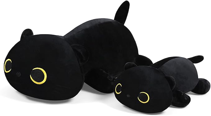 11.8in Plush Cat Toy Plush Pillow Stuffed Animal Cat Toy Cute Plushies Kids Plush Toy Pillow(Black Cat,30cm/11.8in)