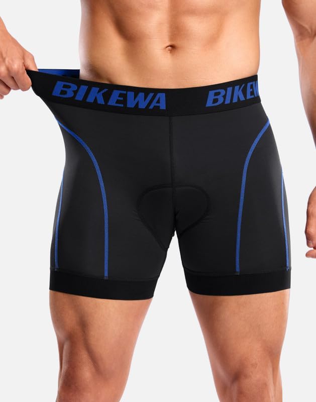Bikewa Men's Cycling Underwear with Anti-Slip Leg Grips 4D Padded Bike Shorts MTB Liner for Bicycle Biking Riding