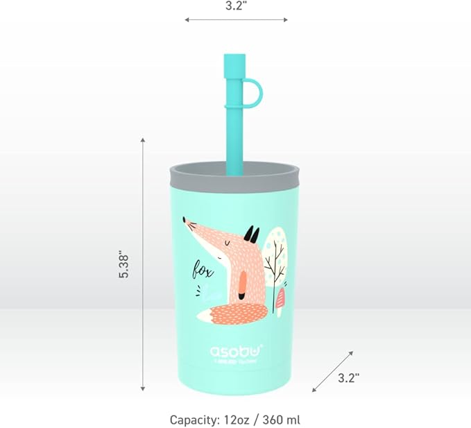 asobu Stainless Steel Kids Tumbler with Flexible Straw Lid | Insulated Water Bottle | Reusable Travel Cup 12 Ounce (Teal)