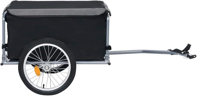 Bike Cargo Trailer with Rain Cover, Bicycle Cargo Trailer Foldable Two-Wheel Bike Luggage Wagon Bicycle Trailer with Removable Cover, Black and Gray, Maximum Load Capacity: 143.3 lb