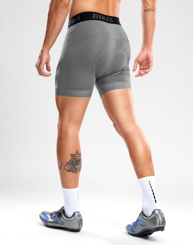 Bikewa Men's Cycling Underwear with Anti-Slip Leg Grips 4D Padded Bike Shorts MTB Liner for Bicycle Biking Riding