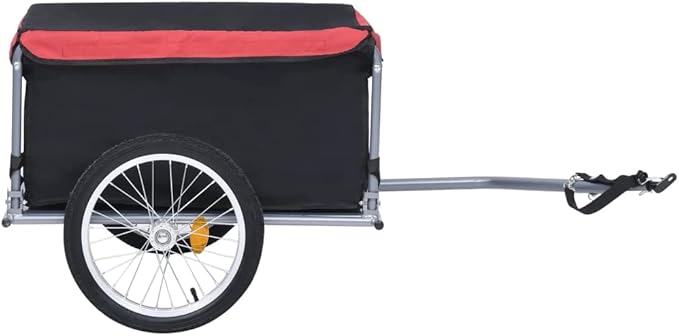 Bike Cargo Trailer with Rain Cover, Bicycle Cargo Trailer Foldable Two-Wheel Bike Luggage Wagon Bicycle Trailer with Removable Cover, Black and Red, Maximum Load Capacity: 143.3 lb