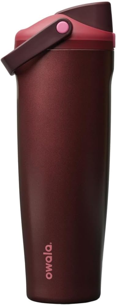 Owala FreeSip Sway Insulated Stainless Steel Water Bottle with Two-Way Spout, Built-In Straw and Bucket Handle, Made for Travel, School, and Sports, 40oz, BPA Free, Leak Proof, Black Cherry