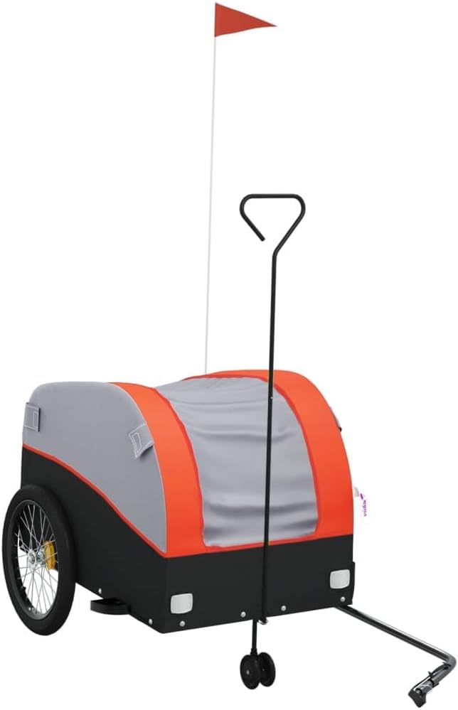 Bike Wagon Trailer, Bike Cart with Safety Flag, Bike Trailer Bicycle Cargo Trailer, Black and Orange 99.2 lb Iron, 26.8"x52.4"x26.8"
