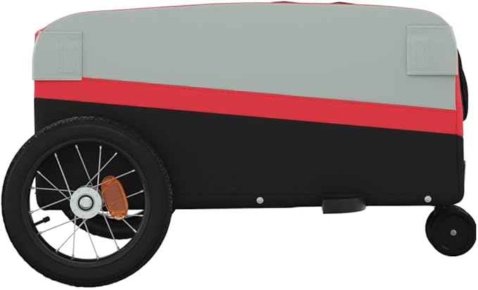 Bike Trailer Bicycle Cargo Trailer, Bike Wagon Trailer, Bike Cart with Safety Flag, Black and Red 66.1 lb Iron, 48"x20.9"x20.9"