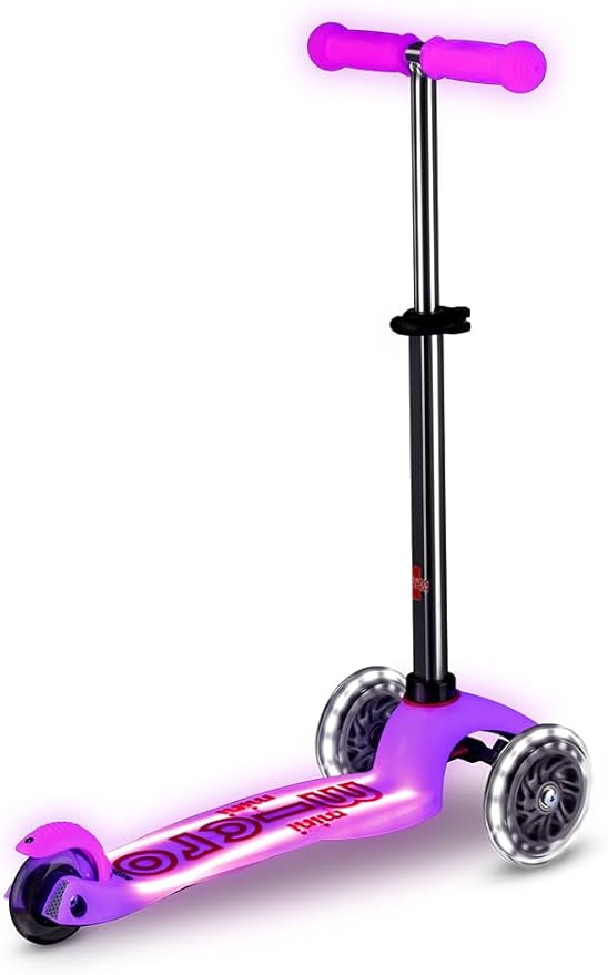Micro Kickboard | Mini Deluxe Glow Plus LED Scooter | Adjustable Handlebar | Lean-to-Steer | Lightweight | Three-Wheeled | Kids Ages 2-5 yrs