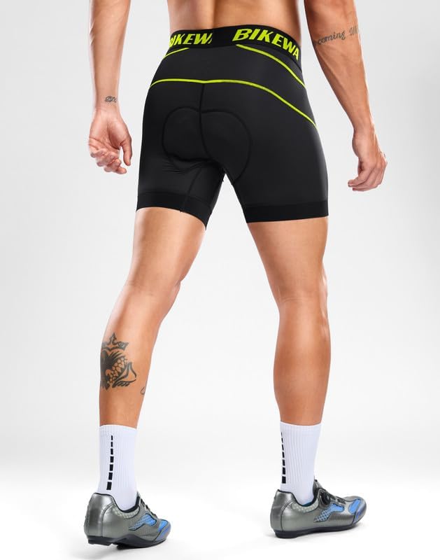 Bikewa Men's Cycling Underwear with Anti-Slip Leg Grips 4D Padded Bike Shorts MTB Liner for Bicycle Biking Riding