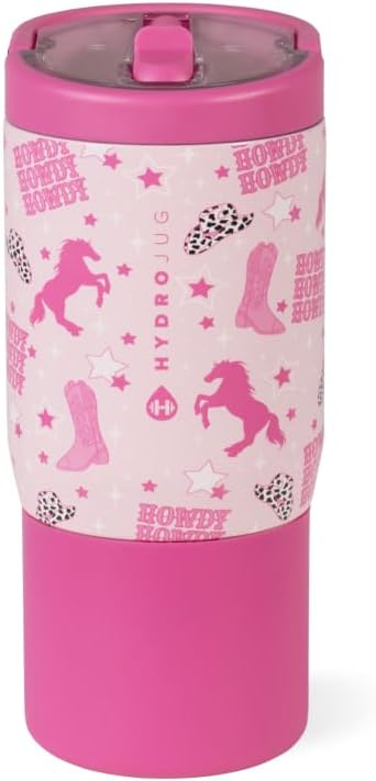 HydroJug Kids 14 oz Sport Water Bottle – Stainless Steel, Insulated, 100% Leakproof, With Carry Handle, BPA-Free – Kid-Friendly Design – Durable & Dishwasher Safe, Cowgirl