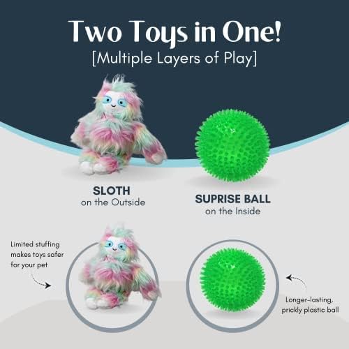 Flourish Pets 3 in 1 Multi-Layer Chew Toy for Active Dogs | Non-Toxic BPA Free Double Stitched Soft Fabric Exterior Dog Toys | Long-Lasting Dog Plush Toys - Large Yeti/Sloth 5"