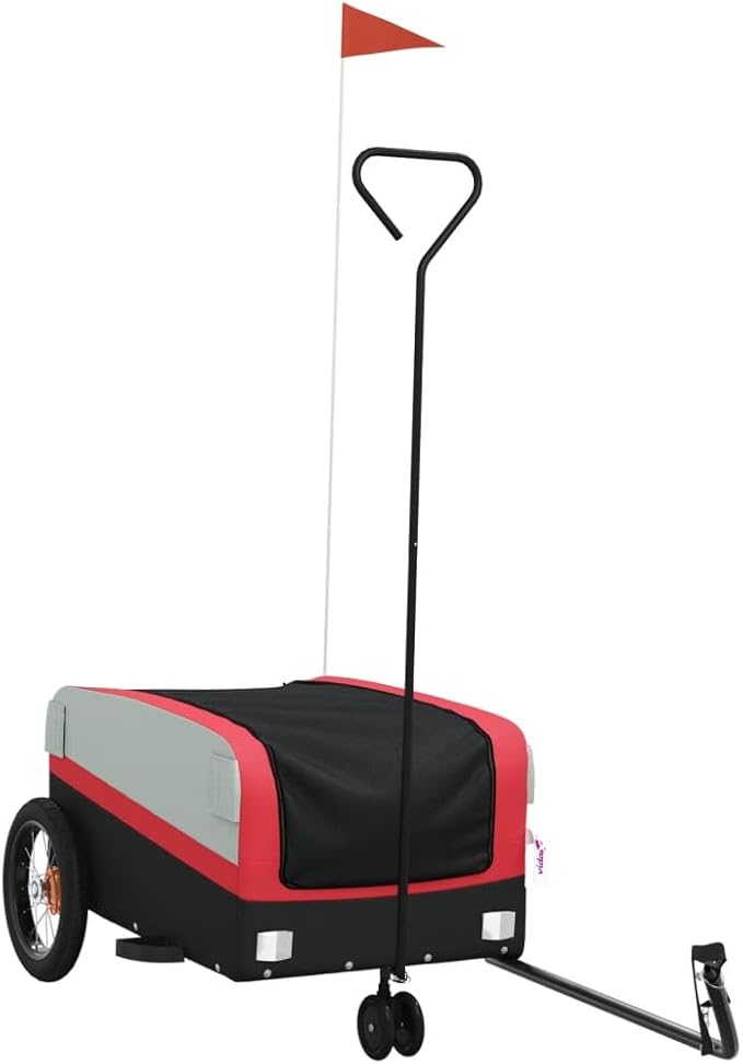 Bike Trailer Bicycle Cargo Trailer, Bike Wagon Trailer, Bike Cart with Safety Flag, Black and Red 66.1 lb Iron, 48"x20.9"x20.9"