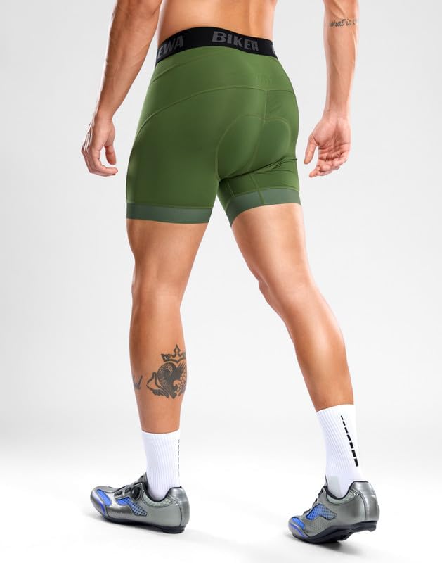 Bikewa Men's Cycling Underwear with Anti-Slip Leg Grips 4D Padded Bike Shorts MTB Liner for Bicycle Biking Riding