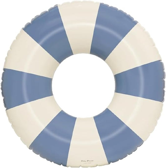 Petites-Pommes Swimming Tube for Kids - Durable Inner Tube, Handprinted Classic Striped Design Inflatable Pool Ring, Soft Comfort Seaming, Packable Floats for Travel, Pale Blue, 35 inch