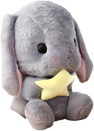 HOUPU Soft Toy - Sitting Lop Eared Rabbit, Easter White Rabbit Stuffed Bunny Animal with Carrot Soft Lovely Realistic Long-Eared Standing Pink Plush Toys (Gray-Star,16.9in/43cm)