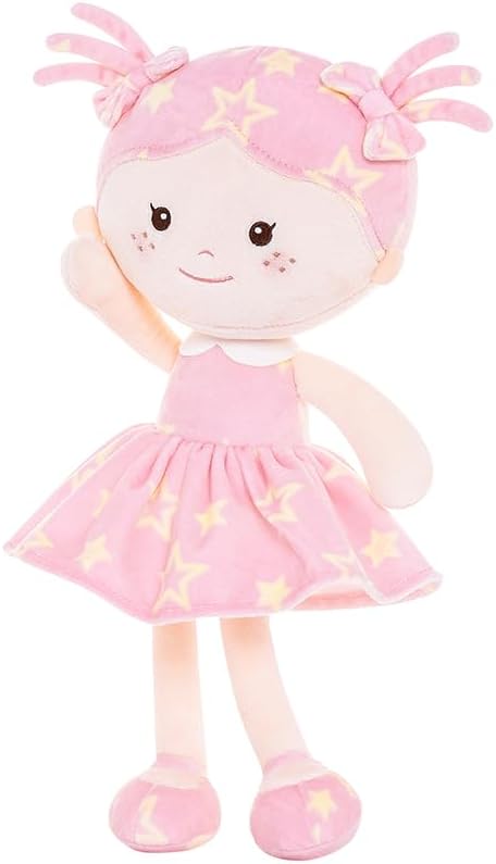 Onetoo First Baby Doll Plush Baby Girls Dolls Rag Doll Soft Baby Doll for Girls Sleeping Cuddle Buddy Doll Wear Star Pink Sleeveless Dress 14"