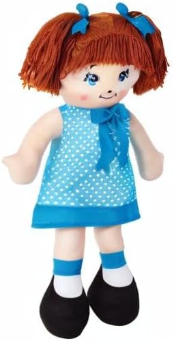 LOVE & HUG 17" Huggable Soft Doll | Stuffed Plush Doll with Blue Dress and Soft Yarn Hair | Baby Doll Toy for Kids and Toddlers to Love and Hug