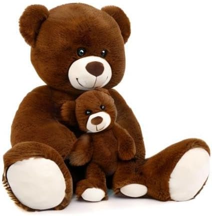 MorisMos Mom and Baby Giant Teddy Bear, 39inch Large Teddy Bears Stuffed Animal Plush for Baby Shower, Dark Brown
