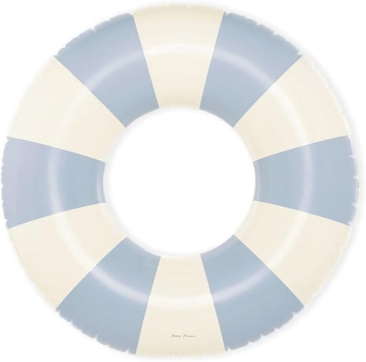 Petites-Pommes Swimming Tube for Adults - Durable Inner Tube, Handprinted Classic Striped Design Pool Tubes, Soft Comfort Seaming, Packable Floats for Travel, Light Blue, 47 inch