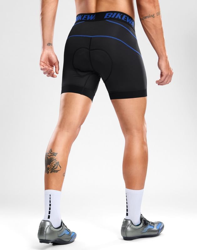 Bikewa Men's Cycling Underwear with Anti-Slip Leg Grips 4D Padded Bike Shorts MTB Liner for Bicycle Biking Riding