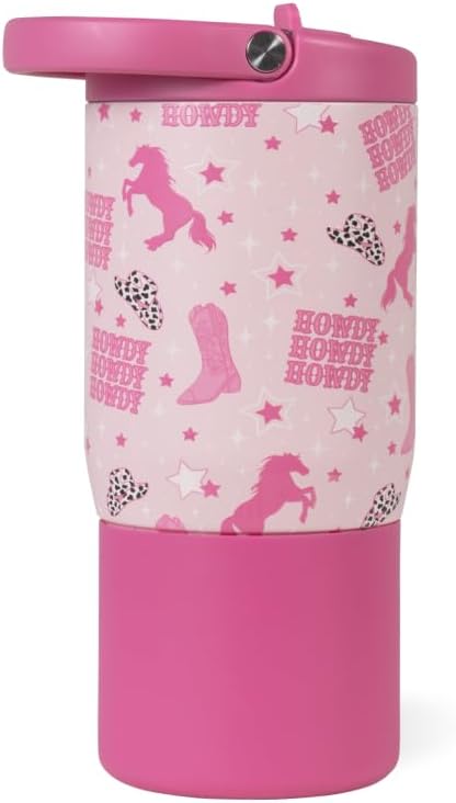 HydroJug Kids 14 oz Sport Water Bottle – Stainless Steel, Insulated, 100% Leakproof, With Carry Handle, BPA-Free – Kid-Friendly Design – Durable & Dishwasher Safe, Cowgirl
